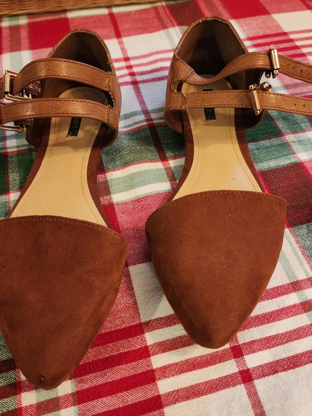 Forever 21 Brown Pointed Toe Double Ankle Strap Flats Approx. 8.5